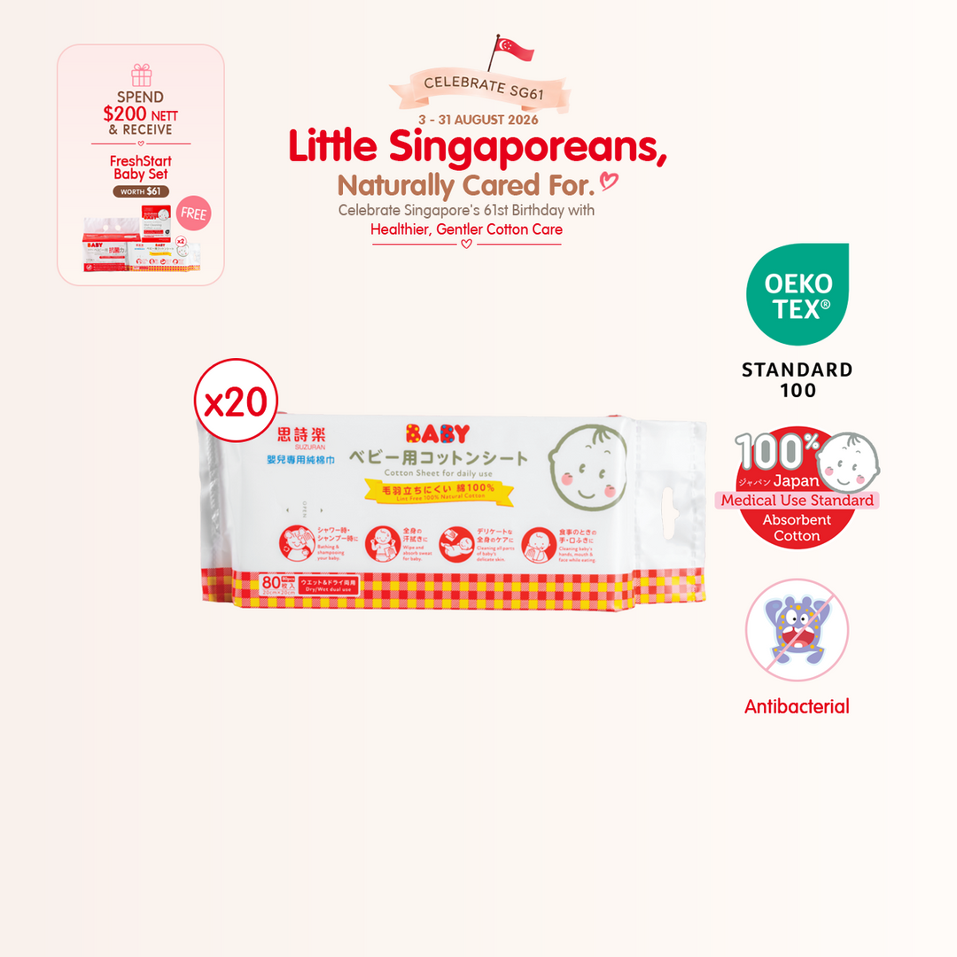 [National Day] [20-pack Bundle] Antibacterial Cotton Sheet 80 Pcs (Multipurpose Dry Cotton tissue Wipes)