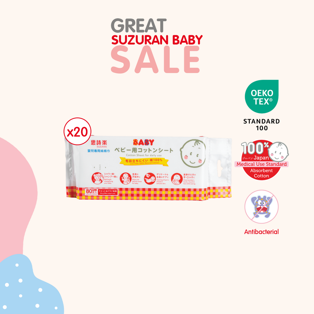 [Great Suzuran Sale] [20-pack Bundle] Antibacterial Cotton Sheet 80 Pcs (Multipurpose Dry Cotton tissue Wipes)